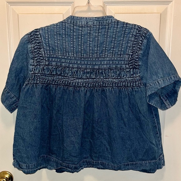 SOLITAIRE Women’s Short Sleeve Denim Top. Sz M. - Picture 2 of 3